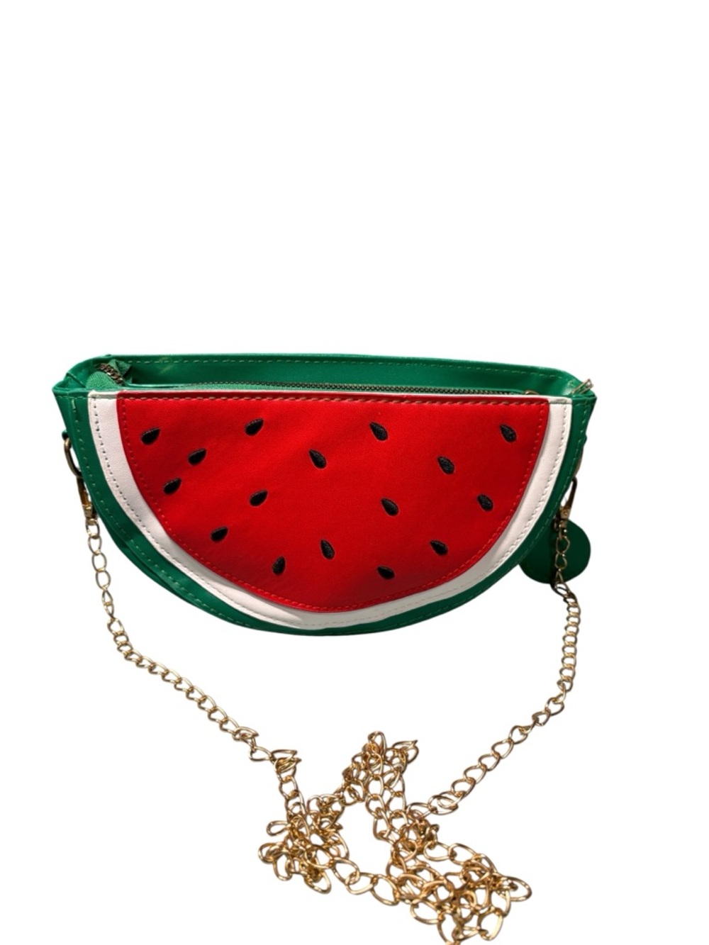 Source Unknown Green Red Watermelon Crossbody Bag with Gold Chain